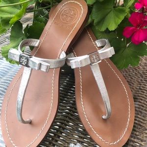 Tory Burch metallic silver thong